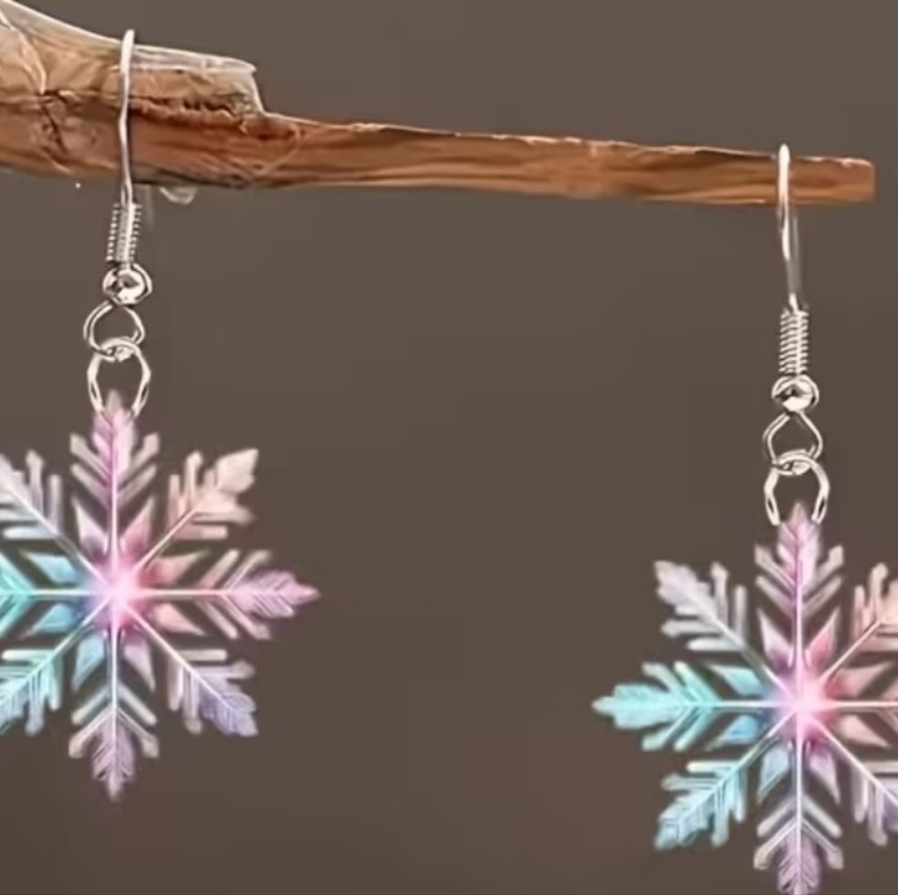 Cute Multi Colored Sparkly Snowflake Dangle Earrings